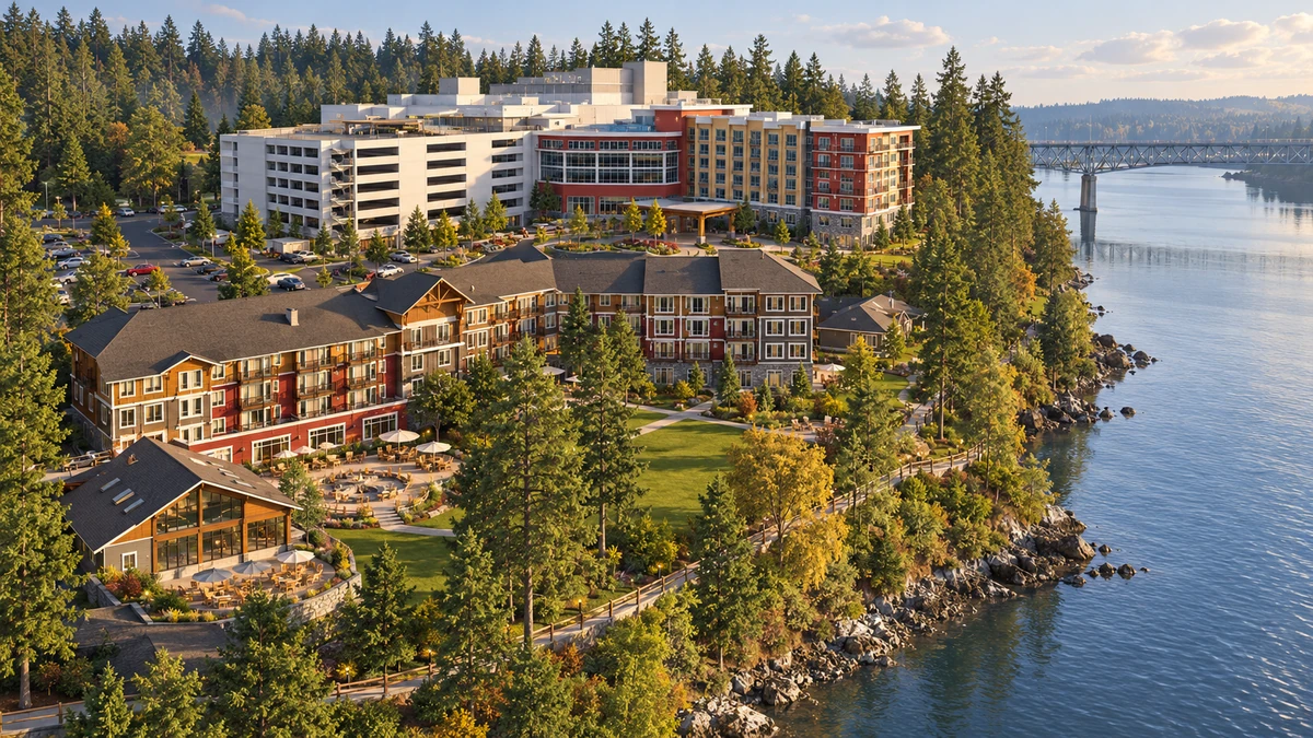 Clearwater Casino Resort surrounded by trees and water